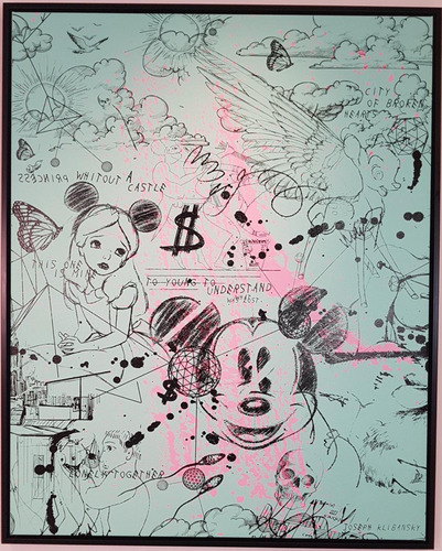 Caught up in a dream (turquoise/black, pink splash)